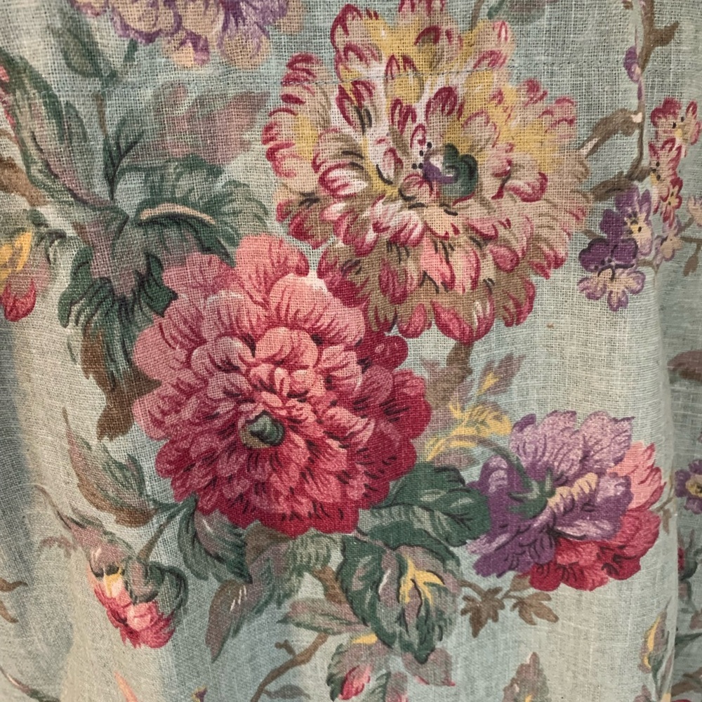 Custom Made Lined Sage Green Floral French Country Linen Curtains-51” W x90”L - Picture 6 of 7